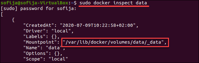 Inspect Docker volume.