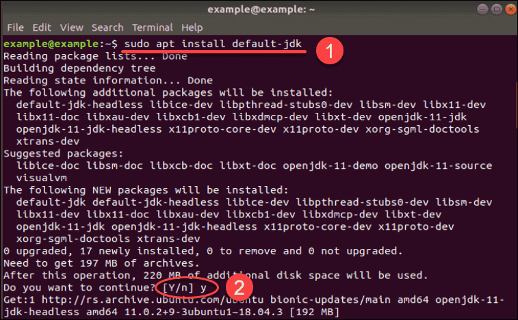 Command to install default Java Development Kit on Ubuntu.
