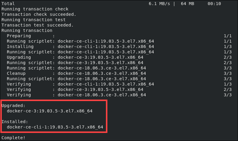 Latest version of Docker CE installed