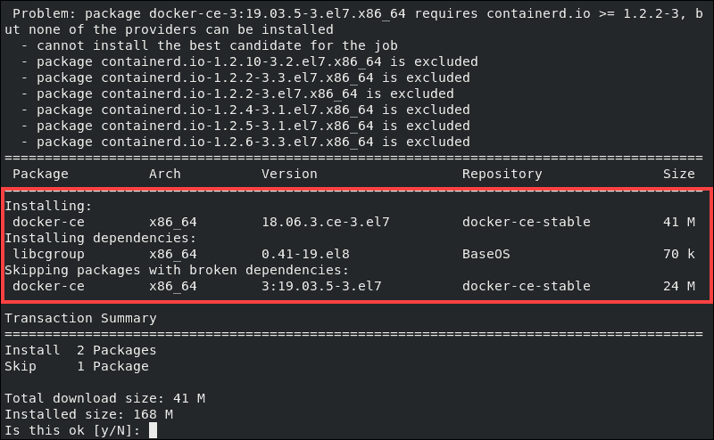 Installing docker ce with the nobest command