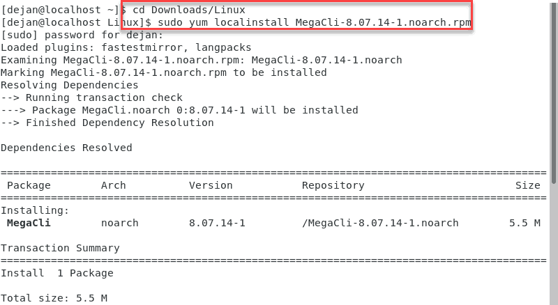 command to install megacli on centos 8