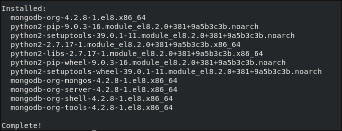 screenshot of Installing MongoDB software on CentOS 8