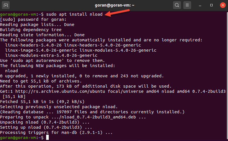 Install Nload on Linux.