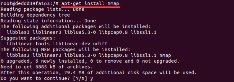 install nmap in ubuntu docker container