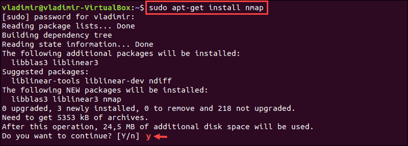 Command to install nmap on ubuntu and debian