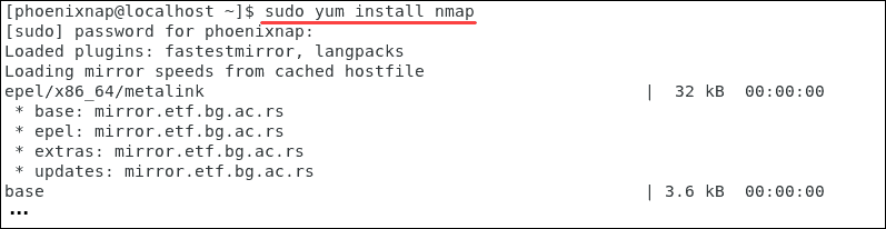 Command to install nmap on CentOS and RHEL based systems.