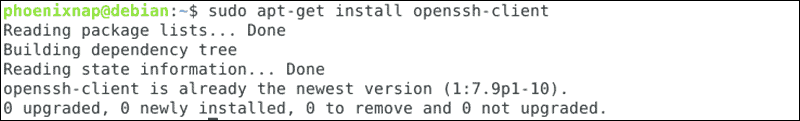 Confirmation that the newest SSHClient version is already installed.