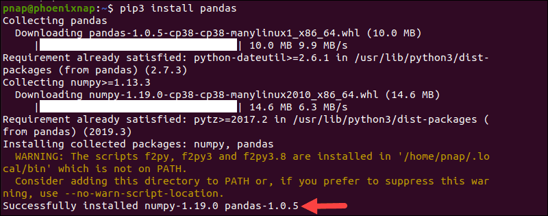 Python Pandas pip installation process.