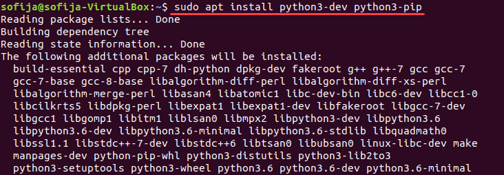 screenshot of installing pip and python for tensorflow