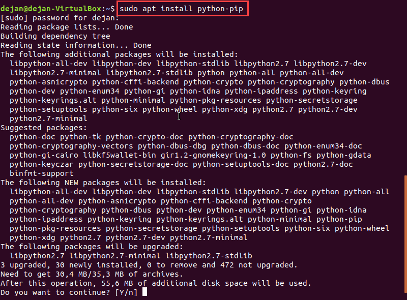 steps for installing pip Python 2 on Ubuntu.