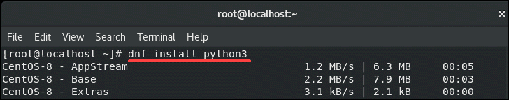 command to install Python 3 on CentOS 8