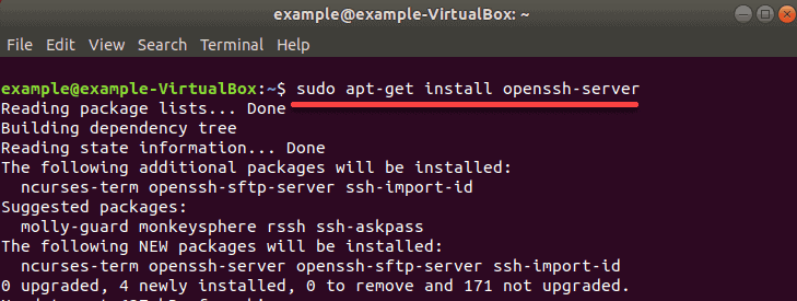 installation of the openssh software package in the terminal