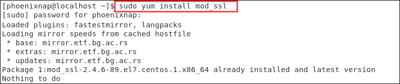 příkaz, který nainstaluje modul pro podporu SSL pro Apache.