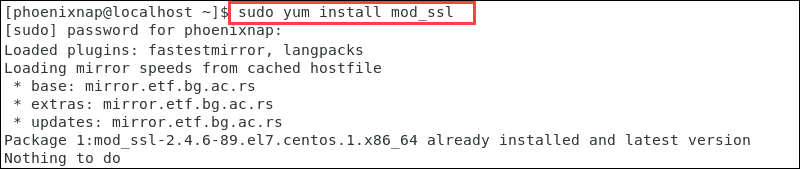 Comando que instala un módulo para admitir SSL para Apache.