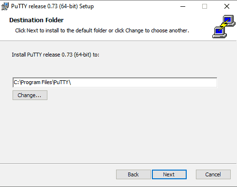 Select destination folder for the PuTTY installation