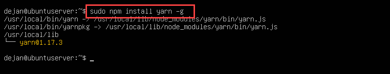 example of using NPM for installing yarn on Ubuntu