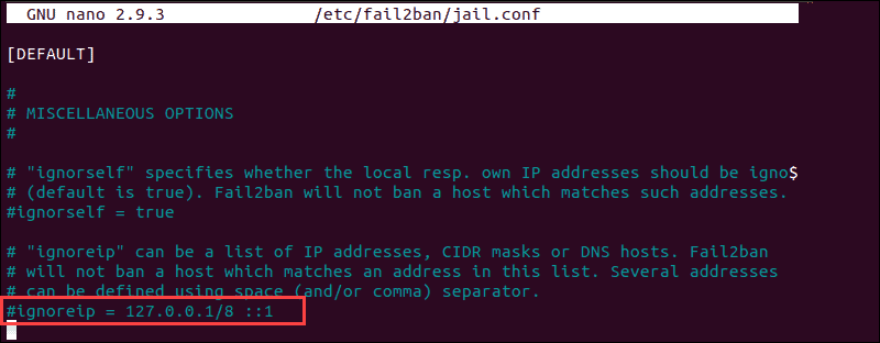 Location of IP list in the fail2ban jail configuration file.