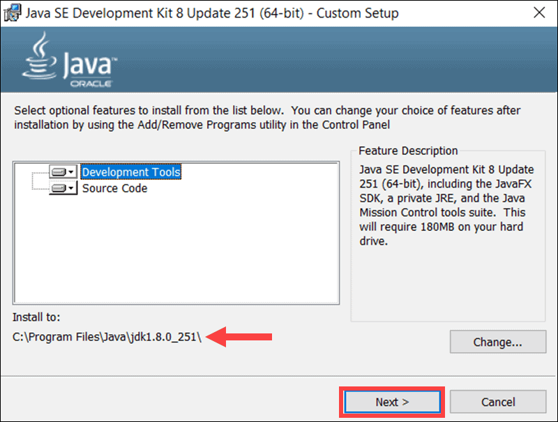Define Java 8 installation folder on Windows