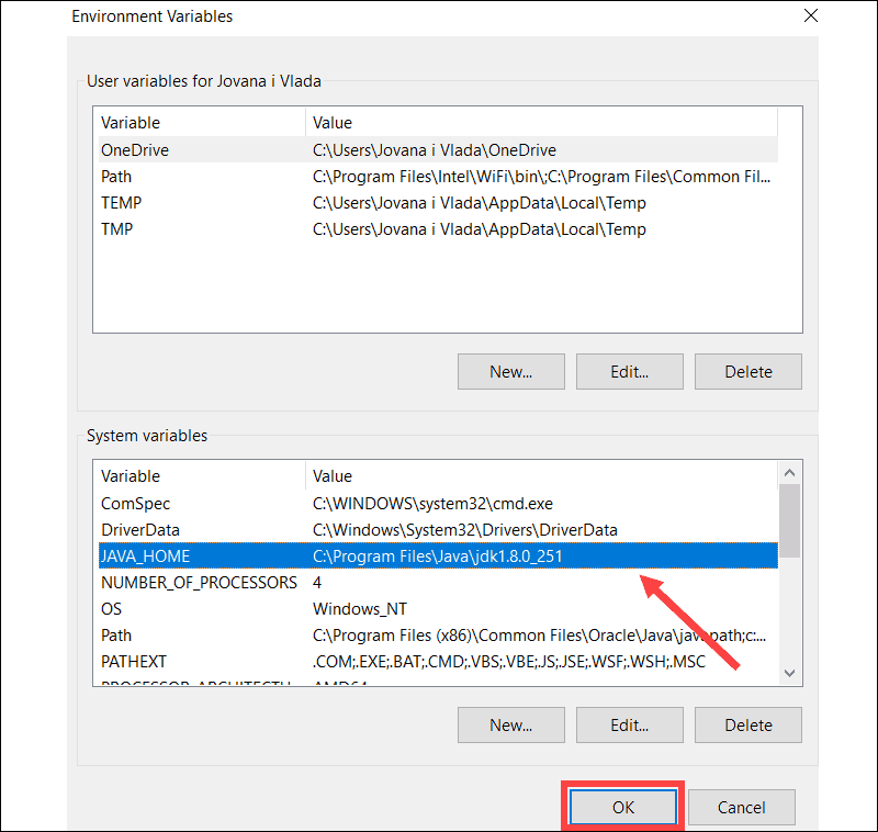 JAVA_HOME variable succesfully added