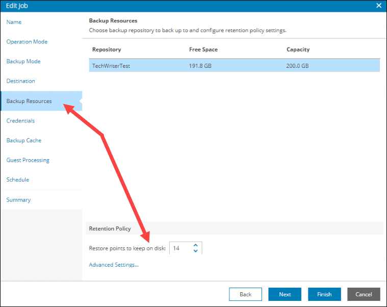 VAC job retention policy settings