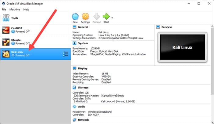 kali vm in virtualbox