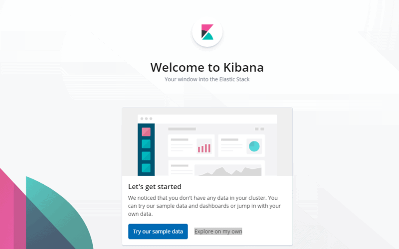 Image of the Kibana welcome page.