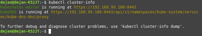 Obtaining kubectl cluster information via the terminal.