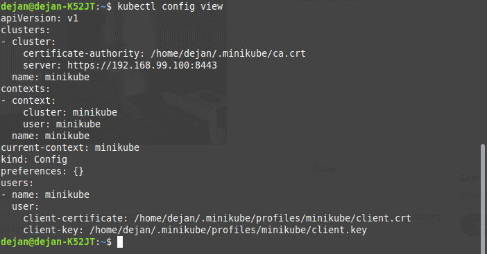 Image of using the kubectl config view command.