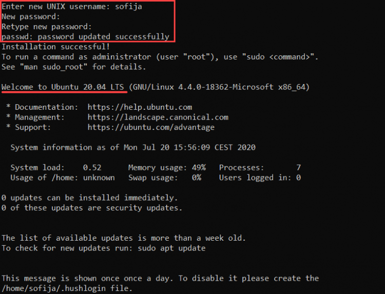 screenshot of Launching Ubuntu subsystem on Windows