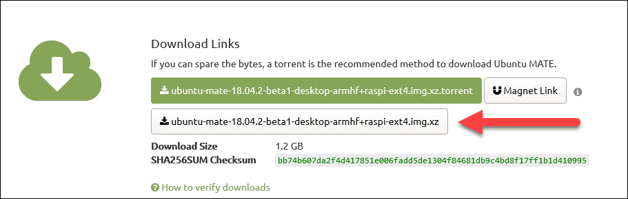 The URL for direct download of Ubuntu MATE image.