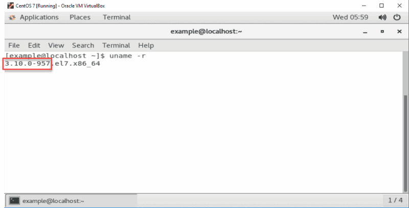 example of linux kernel version displayed in CentOS