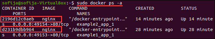 List all Docker containers to verify you have to two containers with web services.