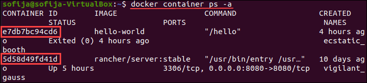 example list all Docker containers