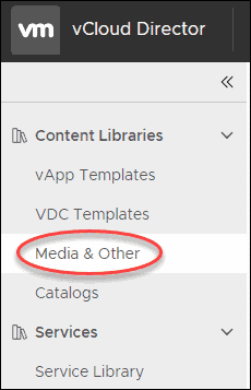 media and other menu in vcloud director