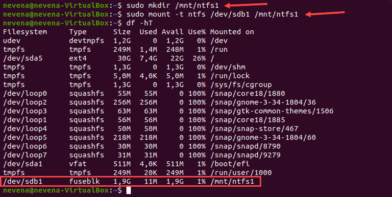 Mounting process of an NTFS partition.