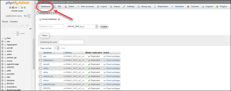 mysql list databases with colaltion