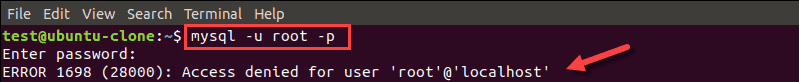 Access denied for user root localhost error message.