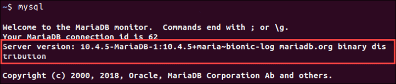 Output of the MySQL version data