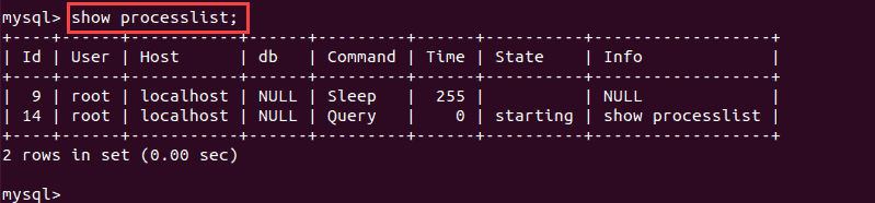 displaying all mysql processes output