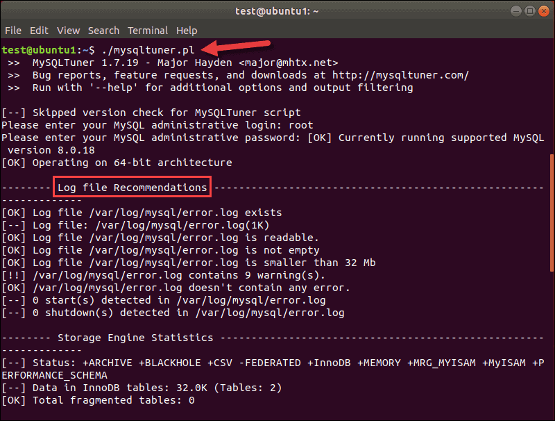 MySQLTuner script in Ubuntu with log file recommendations