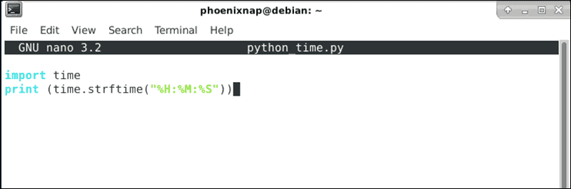 Image displays the code in python_time.py file.