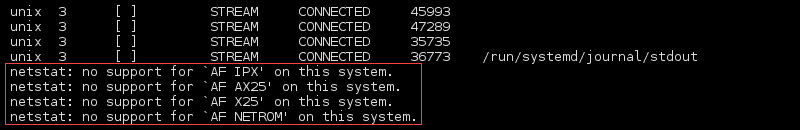 Terminal output of the command netstat --verbose
