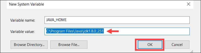 example of New Java system variable created