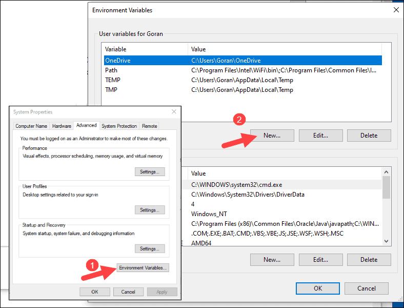 Add new environment variable in Windows.