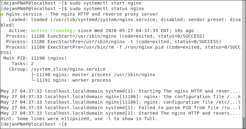 Test the status of your Nginx service to verify it's active.