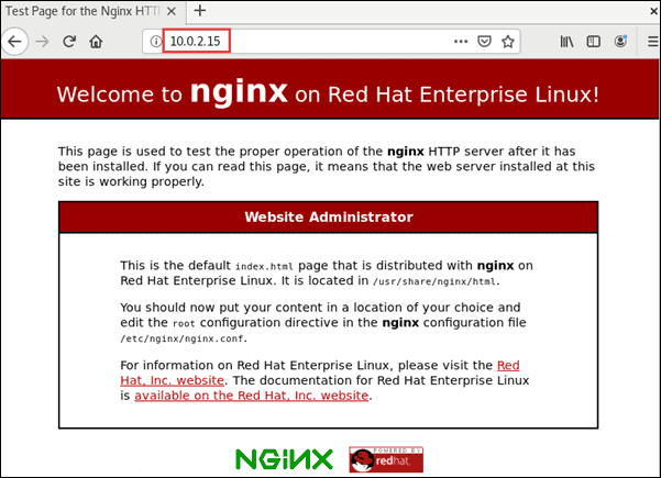 Confirm Nginx HTTP server is running by navigating to the Nginx test page.