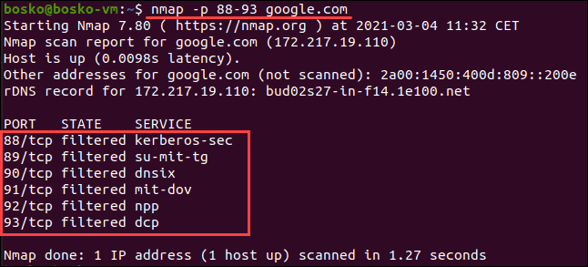Ping several ports using nmap on Linux