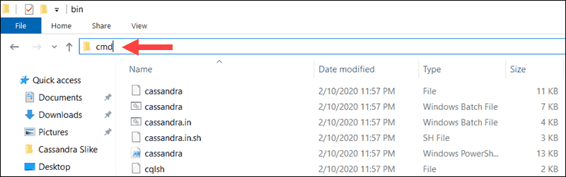 How to open Windows CMD directly from Cassandra bin folder.