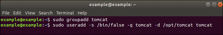 Create Tomcat User and Group.