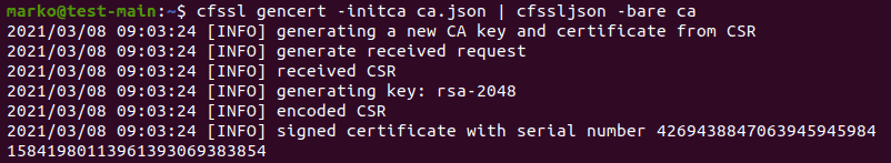 Generating necessary certificate files using a cfssl command